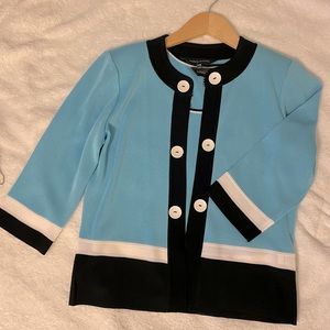 Ming Wang Buisness Top 2 Piece Blue, Black and White Tank Top and Jacket SizePXS